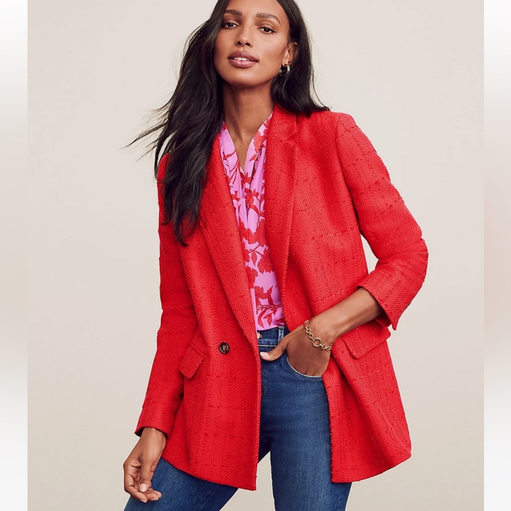 NWOT Ann Taylor Textured Blazer in red / orange Sz10 - tweed workwear women